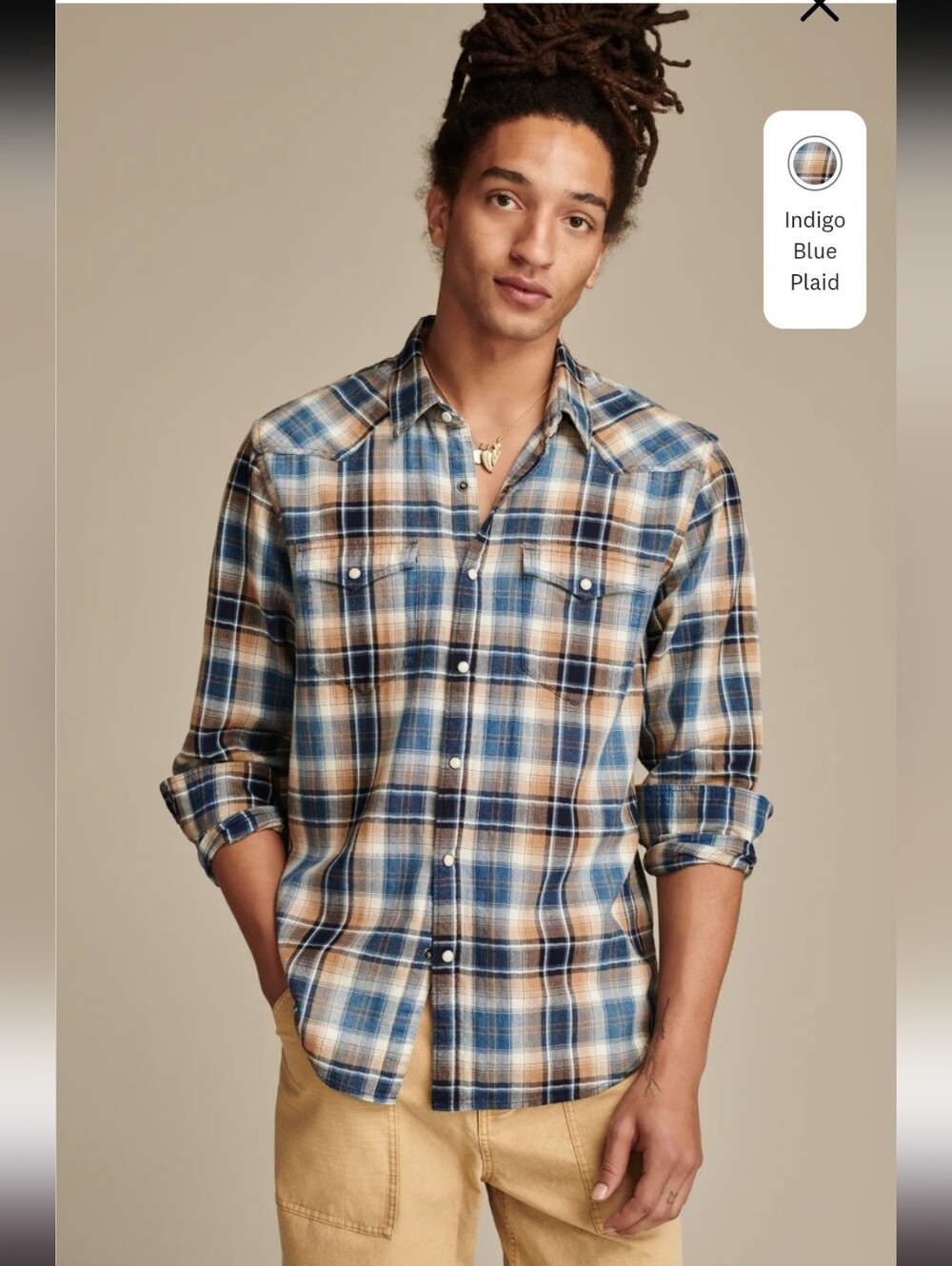 Lucky Brand Indigo Blue Plaid Button-Up Shirt